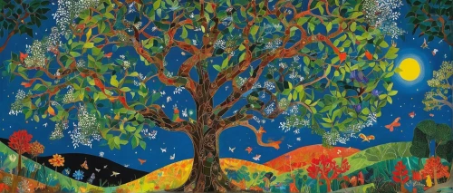 fruit tree,tree grove,colorful tree of life,david bates,khokhloma painting,frutti di bosco,orange tree,chile de árbol,forest of dreams,night scene,girl with tree,tangerine tree,the trees,tree torch,cartoon forest,tapestry,vincent van gough,the branches of the tree,mirabelle tree,the japanese tree,Art,Artistic Painting,Artistic Painting 38