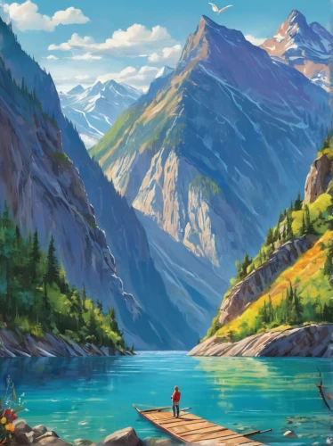 seton lake,mountain scene,landscape background,river landscape,mountain landscape,salt meadow landscape,fjord,mountainlake,mountains,lake moraine,mountainous landscape,mountain lake,lake louise,valley,lake minnewanka,mountain valley,moraine,fjords,autumn mountains,mountain range,Illustration,Abstract Fantasy,Abstract Fantasy 13