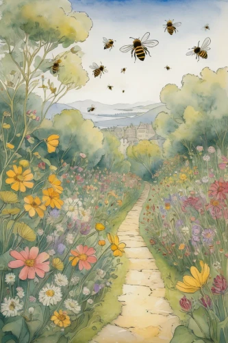 meadow in pastel,bee farm,flower field,honey bee home,blooming field,flower meadow,cosmos field,bumblebees,bee colony,field of flowers,flowers field,bees,flower garden,clover meadow,drawing bee,honey bees,summer meadow,bees pasture,clove garden,chasing butterflies,Illustration,Black and White,Black and White 29
