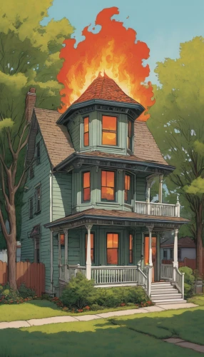 burning house,house fire,houses clipart,house painting,crispy house,house insurance,the house is on fire,studio ghibli,victorian house,apartment house,townhouses,two story house,fire land,summer cottage,doll's house,real-estate,new england style house,house,wooden houses,home landscape,Illustration,American Style,American Style 11
