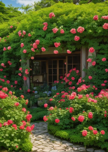 landscape rose,hydrangeas,rose bush,blooming roses,cottage garden,rosebushes,home landscape,flower garden,japanese anemones,studio ghibli,japanese floral background,flowering shrubs,japan garden,rose garden,roof landscape,hydrangea,garden cosmos,hydrangea background,hedge rose,japanese anemone,Illustration,Japanese style,Japanese Style 05