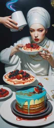 woman holding pie,culinary art,confectioner,girl in the kitchen,thirteen desserts,pastry chef,chef,pastry shop,appetite,cassata,food collage,confection,slice,pizza service,cookery,strawberry tart,fruit pie,meticulous painting,girl with cereal bowl,woman eating apple,Conceptual Art,Daily,Daily 14