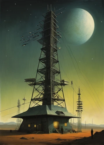 cellular tower,transmission tower,transmitter,transmitter station,pioneer 10,electric tower,antenna tower,radio tower,cell tower,communications tower,earth station,lunar prospector,radio telescope,steel tower,telecommunications masts,telecommunications,television tower,observation tower,heliosphere,futuristic landscape,Illustration,Abstract Fantasy,Abstract Fantasy 09