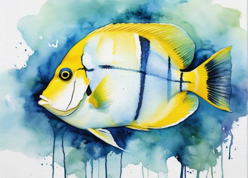 lemon butterflyfish,lemon surgeonfish,yellow fish,butterflyfish,triggerfish-clown,pallet surgeonfish,blue stripe fish,triggerfish,butterfly fish,angelfish,blue fish,watercolor painting,golden angelfish,trigger fish,watercolor,cichlid,coral reef fish,discus fish,trunkfish,feeder fish,Illustration,Paper based,Paper Based 20