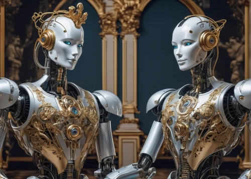 knight armor,mannequins,armour,masquerade,gemini,armor,c-3po,mirror image,mod ornaments,silver lacquer,artist's mannequin,emperor,golden crown,gold deer,statues,bronze figures,fractalius,mirrors,excalibur,imperial crown,Conceptual Art,Fantasy,Fantasy 22