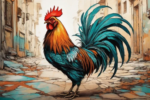 vintage rooster,cockerel,rooster,phoenix rooster,rooster head,bantam,roosters,landfowl,portrait of a hen,chicken 65,domestic chicken,rooster in the basket,pullet,fowl,pecking,chicken,gallus,the chicken,redcock,chicken bird,Illustration,Realistic Fantasy,Realistic Fantasy 23