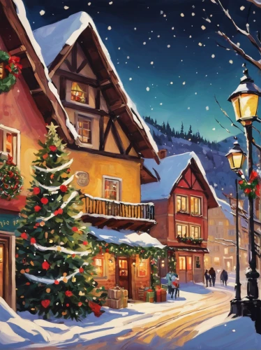 christmas snowy background,christmas landscape,winter village,christmas town,christmas banner,christmasbackground,christmas wallpaper,christmas background,watercolor christmas background,christmas scene,winter background,christmas village,the holiday of lights,christmas market,alpine village,aurora village,myfestiveseason romania,christmas motif,christmas snow,snow scene,Conceptual Art,Oil color,Oil Color 08