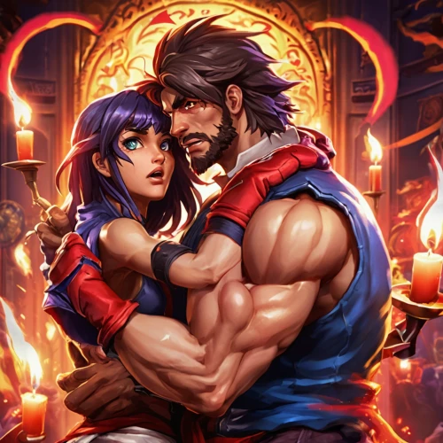 game illustration,father and daughter,honmei choco,cg artwork,couple goal,arm wrestling,fire background,valentines day background,red and blue,old couple,ursa,warrior and orc,beautiful couple,alliance,mechanic,background image,xmen,graves,duo,rosa ' amber cover,Conceptual Art,Fantasy,Fantasy 26