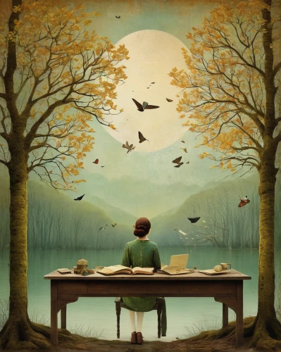 writing-book,writing desk,sci fiction illustration,book illustration,writer,author,fantasy picture,publish a book online,photo manipulation,reading owl,autumn background,dream world,world digital painting,digital compositing,children's background,mystery book cover,photomanipulation,game illustration,nature and man,autumn idyll,Illustration,Realistic Fantasy,Realistic Fantasy 35