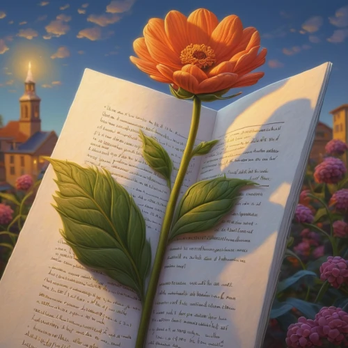 bookmark with flowers,book pages,rose flower illustration,turn the page,flower painting,flower in sunset,persian poet,magic book,poems,romantic rose,read a book,orange rose,pages,flower art,paper flower background,bookmark,passion bloom,flower background,flower illustrative,library book,Illustration,Realistic Fantasy,Realistic Fantasy 27