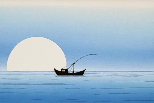 fishing boat,long-tail boat,paper boat,the endless sea,longship,seafaring,fishing float,cool woodblock images,open sea,boat on sea,sailing ship,boat landscape,sailing-boat,studio ghibli,adrift,sea sailing ship,ship of the line,blue sea,caravel,the wind from the sea,Illustration,Children,Children 01