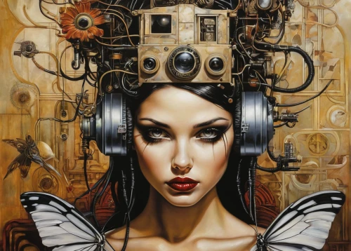 audiophile,biomechanical,stereophonic sound,telephone operator,electronic music,cybernetics,music player,transistors,synthesizer,circuitry,amplification,streampunk,music system,headphones,amplifier,headphone,steampunk,listening to music,transistor,audio player,Illustration,Realistic Fantasy,Realistic Fantasy 10