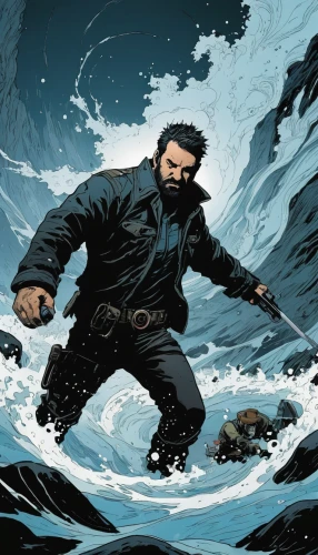 rogue wave,the thing,the man in the water,seal hunting,iceman,ice cube,jon boat,sea man,big wave,ice floe,aquaman,fury,mercury mariner,wolverine,aquanaut,wolfman,sci fiction illustration,the storm of the invasion,thundercat,sewol ferry disaster,Illustration,American Style,American Style 06