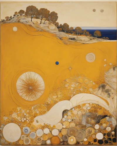 matruschka,gilding,venus surface,sea beach-marigold,golden sands,sulfur cosmos,finch in liquid amber,gold foil art,arid landscape,abstract gold embossed,sea jellies,gold paint strokes,aglais io,shirakami-sanchi,carol colman,mushroom landscape,orrery,aerial landscape,tide pool,gold paint stroke,Illustration,Retro,Retro 21