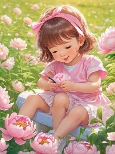 flower painting,little girl in pink dress,girl picking flowers,girl in flowers,flower background,picking flowers,pink daisies,pink floral background,children's background,cute cartoon image,girl lying on the grass,blanket of flowers,little girl reading,relaxed young girl,floral background,pink flowers,flower blanket,rose flower illustration,little flower,flower drawing,Illustration,Japanese style,Japanese Style 01