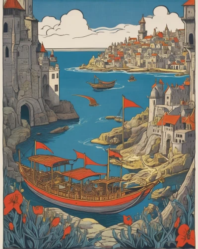 constantinople,cascais,travel poster,dubrovnik,dubrovnik city,izmir,crimea,ottoman,jaffa,honfleur,genoa,island of rab,liguria,istanbul,galicia,llanes,khokhloma painting,porto,mediterranean sea,italian poster,Art,Artistic Painting,Artistic Painting 50