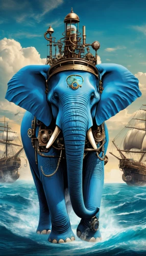 blue elephant,elephant ride,elephantine,sea fantasy,dumbo,circus elephant,elephant,pachyderm,cartoon elephants,indian elephant,galleon ship,seafaring,elephants and mammoths,full-rigged ship,elephant's child,monkey island,elephants,caravel,galleon,sea sailing ship,Conceptual Art,Fantasy,Fantasy 25