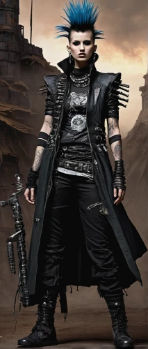 punk,punk design,streampunk,goths,yukio,gothic fashion,male character,goth,mohawk,goth like,goth woman,mean bluish,goth subculture,mohawk hairstyle,shinigami,dodge warlock,swordsman,game character,gothic style,main character,Illustration,Realistic Fantasy,Realistic Fantasy 33