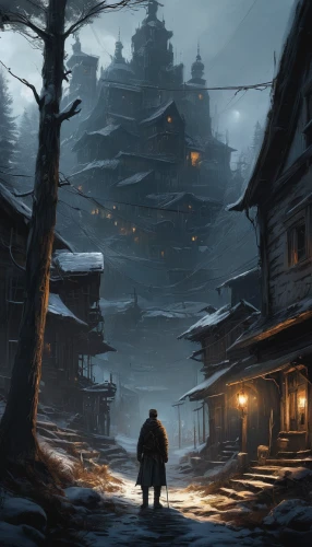 winter village,korean village snow,mountain settlement,mountain village,winter background,alpine village,world digital painting,peter-pavel's fortress,winter landscape,game illustration,hamelin,tsukemono,russian winter,the wanderer,winter festival,medieval town,old town,zermatt,winter house,fishing village,Conceptual Art,Fantasy,Fantasy 12