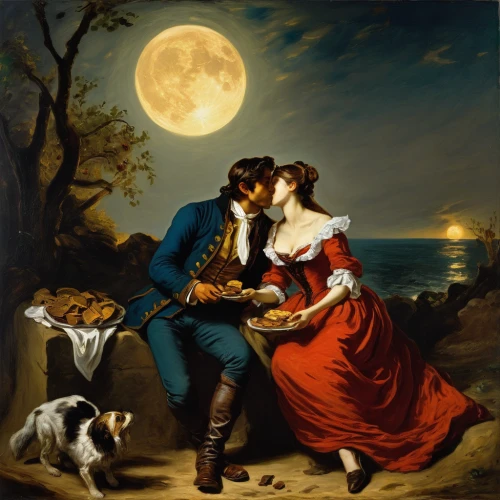 romantic scene,romantic portrait,honeymoon,shepherd romance,romance novel,courtship,young couple,woman holding pie,romantic night,bougereau,romantic,man and wife,romance,serenade,romantic dinner,dancing couple,amorous,couple in love,night scene,vintage man and woman,Art,Classical Oil Painting,Classical Oil Painting 08