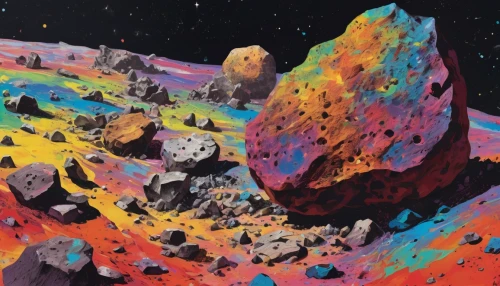 lunar landscape,asteroid,space art,lava dome,volcanism,colored rock,valley of the moon,volcanic landscape,lunar rocks,moon valley,asteroids,earth rise,phobos,rock painting,volcanic,volcano,moon surface,lunar surface,moonscape,space voyage,Conceptual Art,Oil color,Oil Color 21