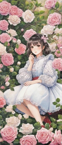 seerose,the sleeping rose,girl in flowers,sleeping rose,falling flowers,fallen petals,girl in the garden,girl picking flowers,hydrangeas,free land-rose,hydrangea background,flower painting,camellias,floral background,camellia,colored pencil background,flower background,hydrangea,culture rose,ipê-rosa,Illustration,Japanese style,Japanese Style 17