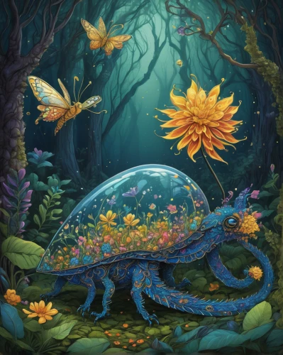 spring salamander,terrapin,woodland salamander,ankylosaurus,land turtle,pond turtle,fantasy picture,phyllobates,fantasy art,true salamanders and newts,ornate box turtle,forest dragon,lungless salamander,turtle,salamander,wonder gecko,mole salamander,water turtle,painted turtle,amphibian,Conceptual Art,Daily,Daily 02