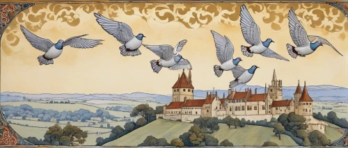 doves of peace,pigeon flight,birds in flight,doves and pigeons,flying birds,pigeons and doves,a flock of pigeons,bird flight,birds flying,elves flight,flying sea gulls,flock of birds,middle ages,doves,geese flying,the middle ages,pelicans,medieval,bird migration,pigeon flying,Illustration,Realistic Fantasy,Realistic Fantasy 42