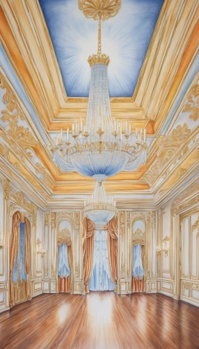 ballroom,royal interior,peterhof palace,schönbrunn castle,marble palace,catherine's palace,theater curtain,versailles,blue room,moritzburg palace,europe palace,hall of supreme harmony,ornate room,rococo,hall of nations,neoclassical,meticulous painting,the ceiling,paintings,theatre curtains,Conceptual Art,Daily,Daily 17