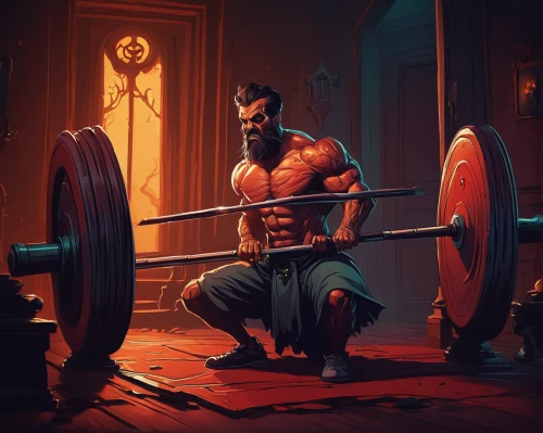 deadlift,weightlifting,weightlifting machine,barbell,muscle icon,barbarian,hercules,bodybuilding,weightlifter,triceps,strongman,minotaur,muscular build,weight lifting,blacksmith,muscular,powerlifting,game illustration,muscled,strength training,Conceptual Art,Fantasy,Fantasy 21