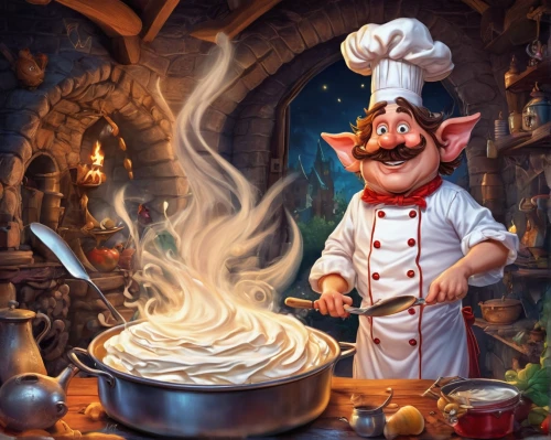 chef,dwarf cookin,men chef,cooking book cover,chef hat,cookery,gingerbread maker,baked alaska,chef's hat,geppetto,cooking show,pastry chef,food and cooking,cook,gastronomy,culinary art,confectioner,chefs,red cooking,sicilian cuisine,Illustration,Realistic Fantasy,Realistic Fantasy 02