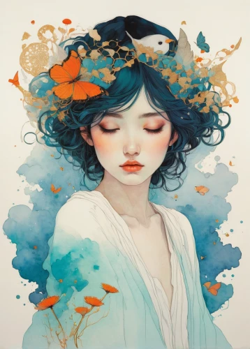 blue birds and blossom,forget-me-not,blue butterflies,blue petals,kahila garland-lily,orange blossom,butterflies,forget me not,mystical portrait of a girl,blue bird,falling flowers,forget-me-nots,faerie,cosmos autumn,cosmos wind,jasmine blue,faery,flower fairy,fallen petals,ulysses butterfly,Illustration,Paper based,Paper Based 19