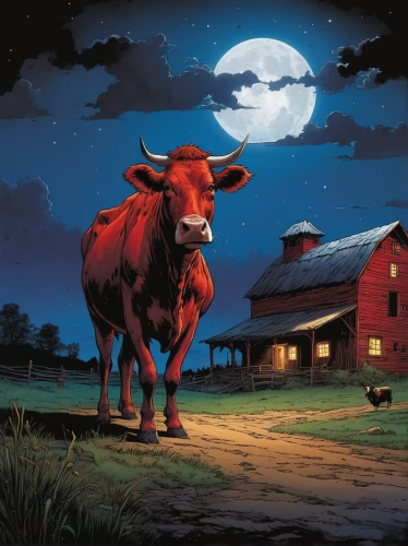 buffalo plaid red moose,red holstein,oxen,ox,bovine,beef cattle,domestic cattle,horns cow,texas longhorn,scottish highland cattle,cow,horoscope taurus,galloway cattle,cattle,red barn,farm animal,mother cow,horned cows,livestock farming,night scene,Illustration,American Style,American Style 02