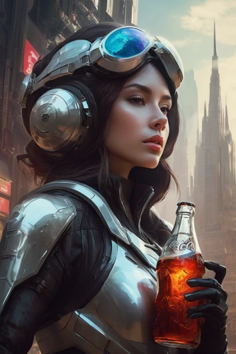 sci fiction illustration,barmaid,sci fi,fallout4,scifi,sci - fi,sci-fi,cyberpunk,drone pilot,cg artwork,steampunk,io,jägermeister,game art,bartender,aquanaut,boba,aperol,jaya,cola,Conceptual Art,Fantasy,Fantasy 11