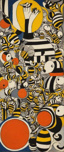 roy lichtenstein,bees,candy corn pattern,bee,painting pattern,dizzy,amphiprion,escher,modern pop art,cool pop art,popart,bee colony,yellow orange,swarm of bees,abstract cartoon art,polychrome,abstraction,bumblebees,khokhloma painting,bee farm,Art,Artistic Painting,Artistic Painting 39