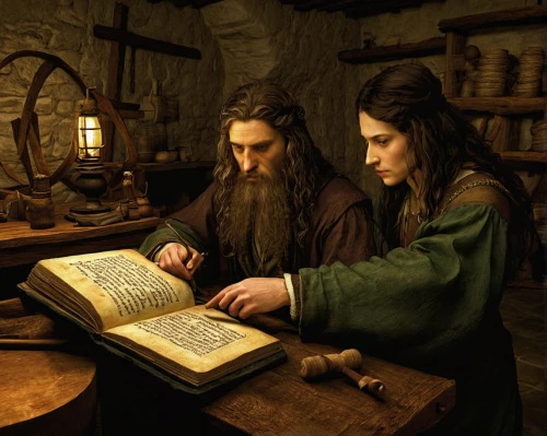 lord who rings,potter's wheel,thorin,apothecary,jrr tolkien,hobbit,wizards,parchment,candlemaker,magic book,biblical narrative characters,middle ages,monks,hobbiton,potions,craftsmen,dwarves,leonardo devinci,wise men,divination,Art,Classical Oil Painting,Classical Oil Painting 03