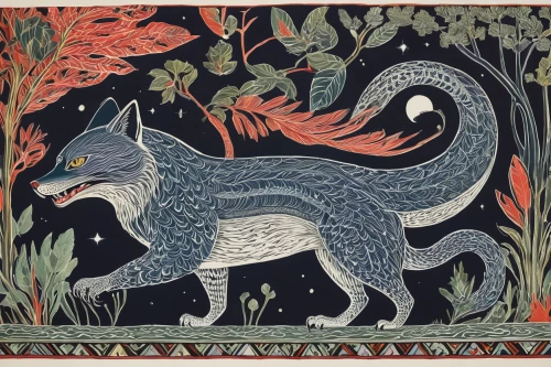 canidae,tapestry,garden-fox tail,constellation wolf,chinese imperial dog,kitsune,howling wolf,gray wolf,canis lupus,a fox,canis panther,foxes,south american gray fox,cool woodblock images,transylvanian hound,woodblock prints,canis lupus tundrarum,suidae,ancient dog breeds,kelpie,Art,Artistic Painting,Artistic Painting 50