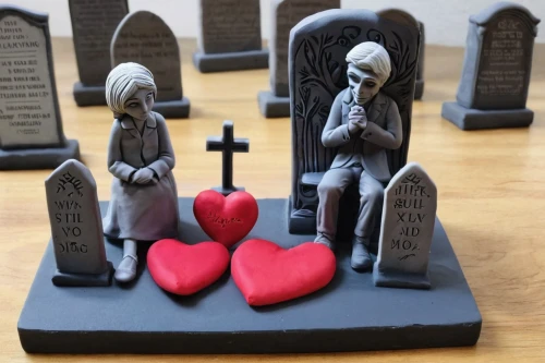 grave arrangement,gravestones,marzipan figures,children's grave,grave stones,grave jewelry,tombstones,saint valentine's day,miniature figures,all saints' day,funeral urns,cemetary,old graveyard,graveyard,wooden figures,whitby goth weekend,cemetery,burial ground,lover's grief,mourning,Unique,3D,Clay