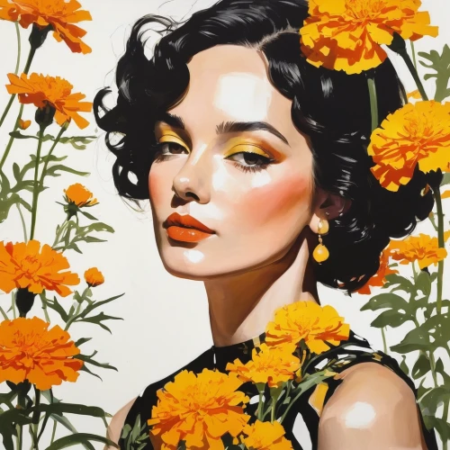 marigolds,marigold,the garden marigold,marigold flower,girl in flowers,garden marigold,orange marigold,marguerite,yellow daisies,crown marigold,sunflowers,tagetes,chrysanths,orange blossom,flower marigolds,flower painting,english marigold,sun flowers,daisies,yellow orange,Art,Artistic Painting,Artistic Painting 24