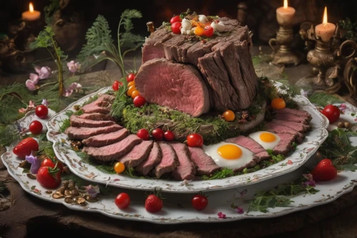 meat cake,black forest ham,meat carving,rack of lamb,easter cake,food styling,yule log,easter lamb,culinary art,food collage,salad plate,beef tenderloin,venison,food presentation,persian new year's table,centrepiece,easter decoration,easter brunch,leittafel,cake stand,Illustration,Realistic Fantasy,Realistic Fantasy 02