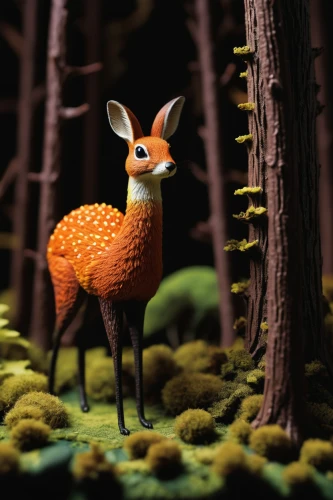 dotted deer,forest animal,anthropomorphized animals,whimsical animals,forest animals,bambi,deer illustration,cinema 4d,woodland animals,pere davids deer,forest mushroom,fawn,giraffidae,cartoon forest,vicuna,3d fantasy,roe deer,3d render,pere davids male deer,clay animation,Unique,3D,Toy