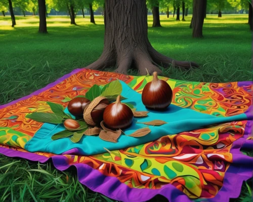 picnic,chestnut fruits,chestnut trees,picnic basket,summer still-life,chestnut forest,argan tree,chestnut fruit,argan trees,persian norooz,wild chestnuts,chestnut tree,walnut trees,indian jujube,hippie fabric,chestnuts,playmat,american chestnut,tablecloth,chestnut pods,Illustration,Realistic Fantasy,Realistic Fantasy 39