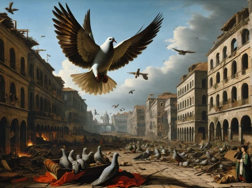 pigeon flight,feral pigeons,doves and pigeons,pigeon flying,a flock of pigeons,pigeons and doves,pigeon scabiosis,lazio,doves of peace,murder of crows,carpaccio,migrate,bird flight,l'aquila,seagulls flock,hunting scene,birds flying,flying birds,falconiformes,constantinople,Art,Classical Oil Painting,Classical Oil Painting 25
