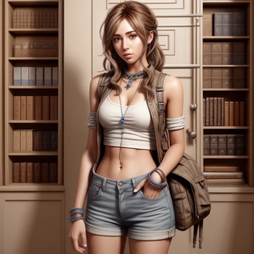 librarian,realdoll,schoolgirl,croft,girl in overalls,bookworm,girl studying,belt with stockings,fashionable girl,jean shorts,anime girl,anime japanese clothing,women fashion,cute clothes,fashion girl,female doll,female model,young woman,college student,cosplay image,Common,Common,Natural