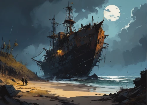 pirate ship,ship wreck,ghost ship,galleon ship,shipwreck,galleon,old ship,sea sailing ship,sail ship,tall ship,digging ship,pirate treasure,tallship,sailing ship,old ships,sea fantasy,the wreck of the ship,caravel,sunken ship,full-rigged ship,Conceptual Art,Sci-Fi,Sci-Fi 01