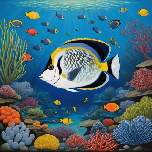 lemon surgeonfish,blue stripe fish,triggerfish-clown,coral reef fish,butterflyfish,discus fish,lemon butterflyfish,ray-finned fish,triggerfish,pallet surgeonfish,blue angel fish,marine fish,butterfly fish,angelfish,blue fish,aquarium decor,barramundi,anemone fish,imperator angelfish,cichlid,Art,Artistic Painting,Artistic Painting 02