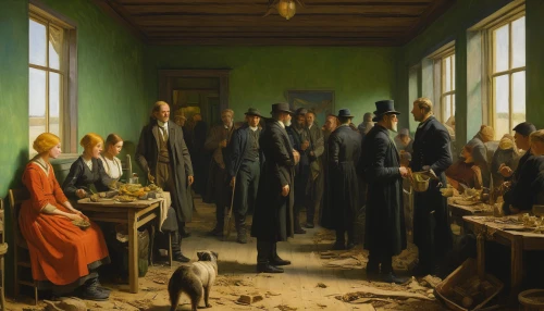 seven citizens of the country,meticulous painting,the conference,grant wood,workhouse,kennel club,shoemaker,the consignment,the sale,virtuelles treffen,jury,the victorian era,groseillier,tailor,hatmaking,twenties of the twentieth century,order of precedence,the local administration of mastery,partiture,workers,Art,Classical Oil Painting,Classical Oil Painting 20