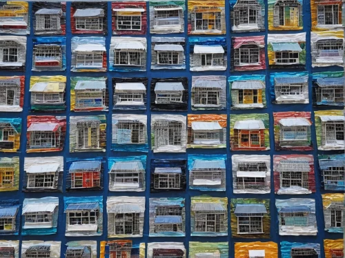 stacked containers,colorful facade,shipping containers,lego blocks,row of windows,glass blocks,city blocks,wall of bricks,drawers,tel aviv,colorful city,quilt barn,blocks of houses,tileable patchwork,tetris,beach huts,quilt,shipping container,glass facades,square pattern,Photography,Black and white photography,Black and White Photography 09