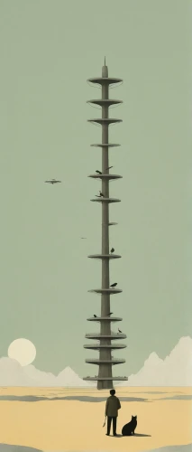 bird tower,towers,animal tower,cellular tower,post-apocalyptic landscape,spire,obelisk,travel poster,cell tower,travelers,monolith,bird island,the horizon,megaliths,barren,digital nomads,totem pole,perched birds,the sphinx,atomic age,Illustration,Japanese style,Japanese Style 08