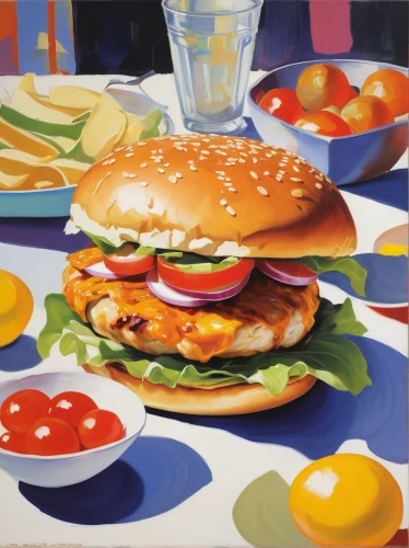 hamburger plate,hamburger set,hamburger,burger,oil painting on canvas,food collage,burguer,oil on canvas,hamburgers,big hamburger,burgers,cemita,cheeseburger,painted grilled,classic burger,carol colman,submarine sandwich,the burger,summer still-life,oil painting,Art,Artistic Painting,Artistic Painting 41
